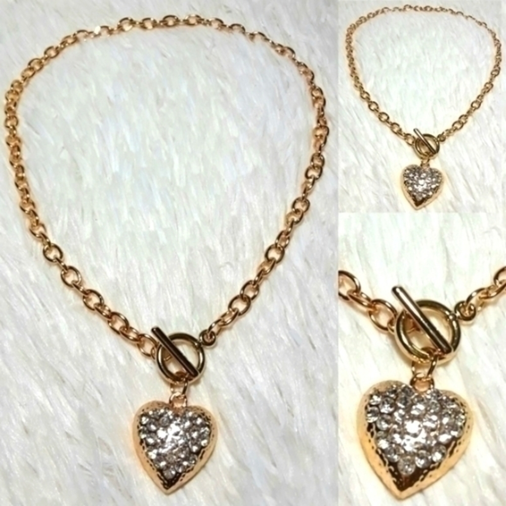 Love Links Chunky CZ Heart Charm Necklace
